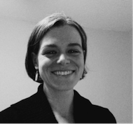 Black and white headshot of Beth Bollwerk, woman with short dark hair