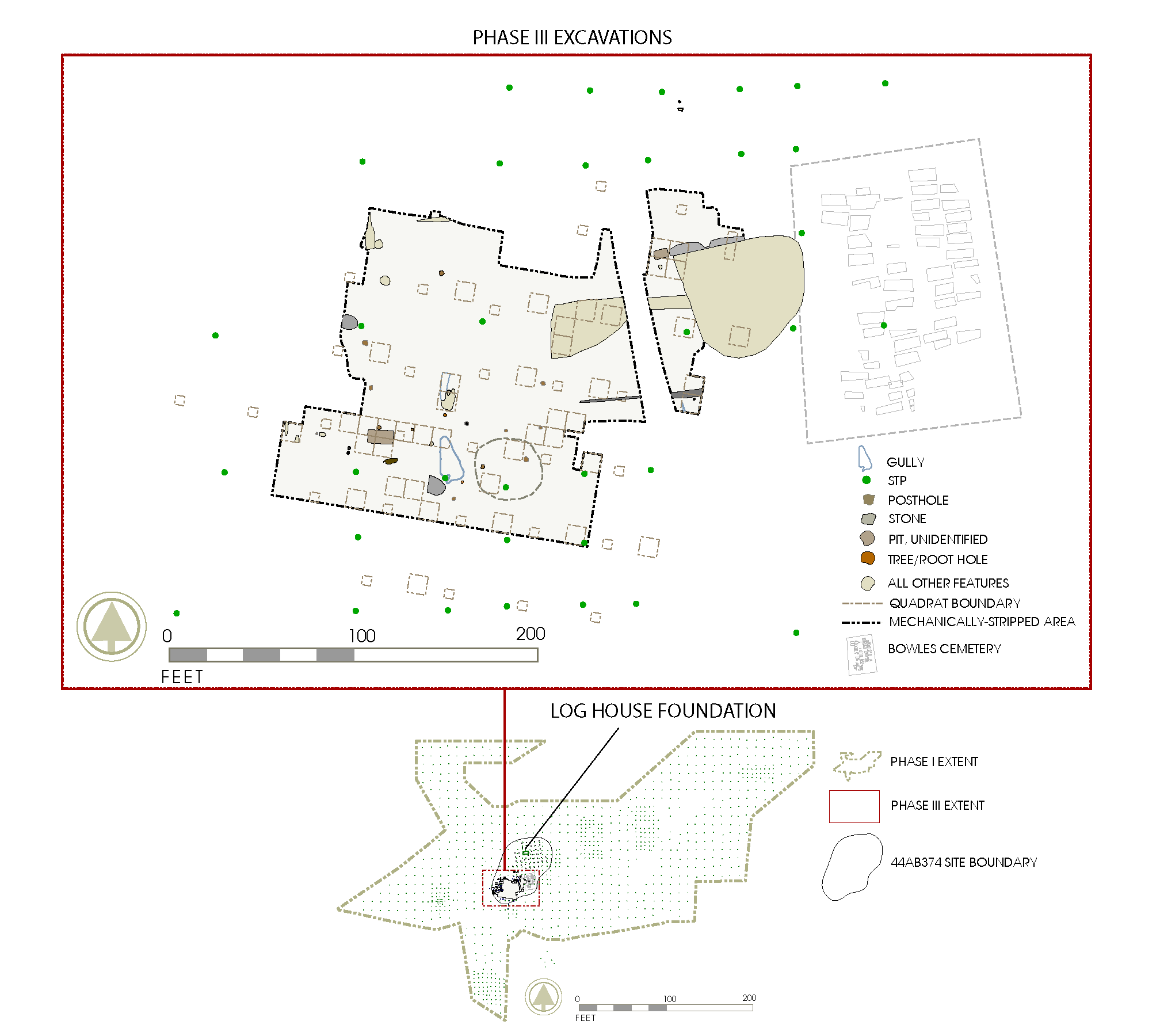 Digital map showing excavation boundaries for Bowles Lot