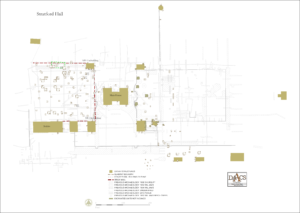 Archaeological site map of East Garden and West Yard at Stratford Hall, compiled by Leslie Cooper, DAACS Senior Archaeological Analyst from paper records and site maps from numerous excavations between 1929-2018.