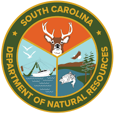 Logo of the South Carolina Department of Natural Resources, showing a deer, a boat, and a river